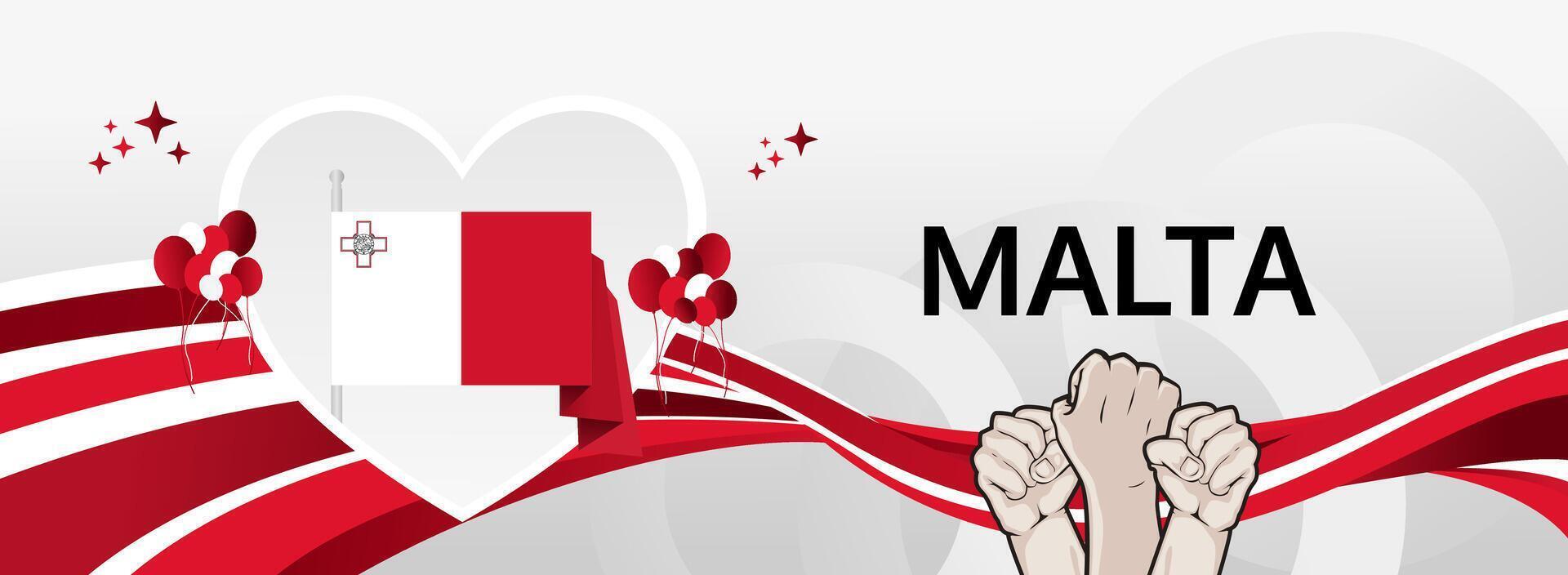 Malta Independence Day 21 September banner. Bright and bold flag colors suitable for cultural events, tourism marketing, and flash sale promotions vector