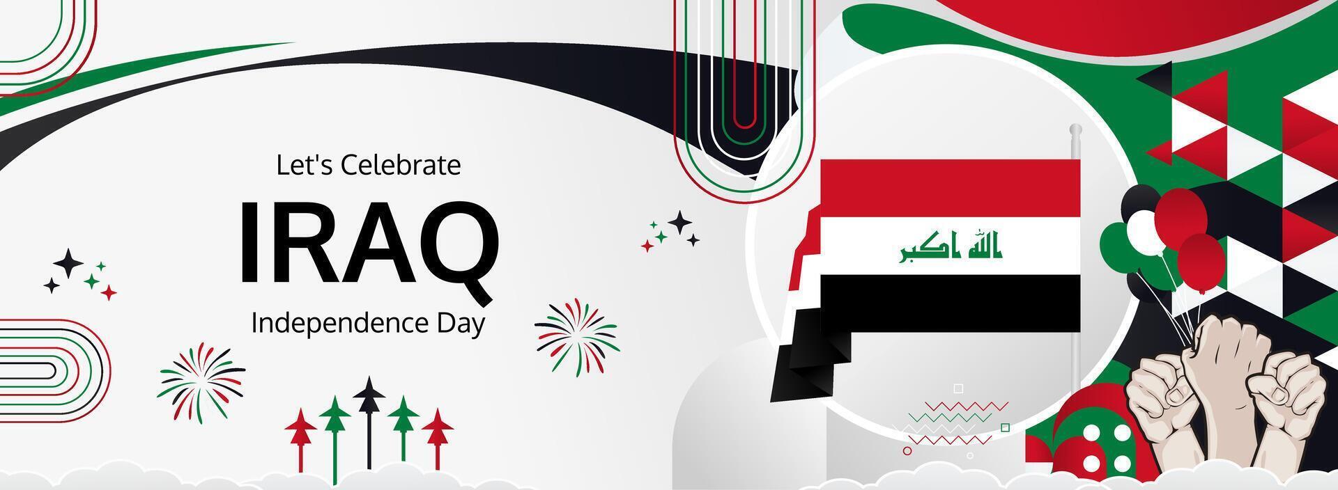 Iraq Independence Day festive banner. 3 October horizontal design with bold flag colors, great for holiday flash sales, travel promotions, and celebration ads vector