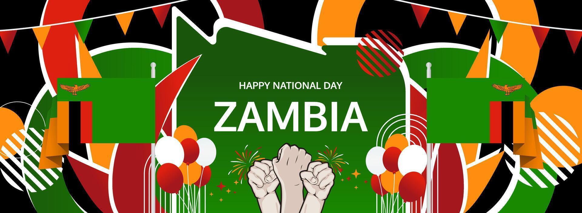 Zambia 24 October National Day background. Festive modern design with flag theme, great for cultural flyers, tourism campaigns, or special promotions vector