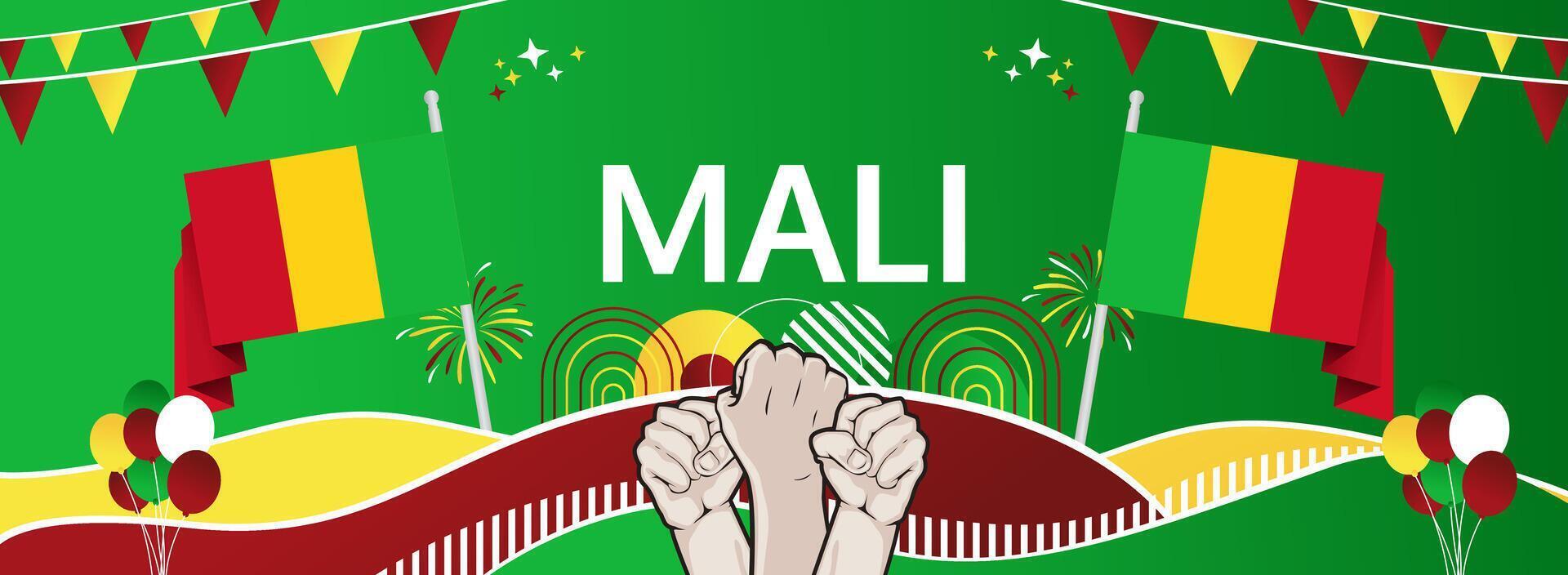 Celebrate 22 September Mali Independence Day with a festive banner. Perfect for tourism ads, carnival flyers, and seasonal holiday campaigns vector