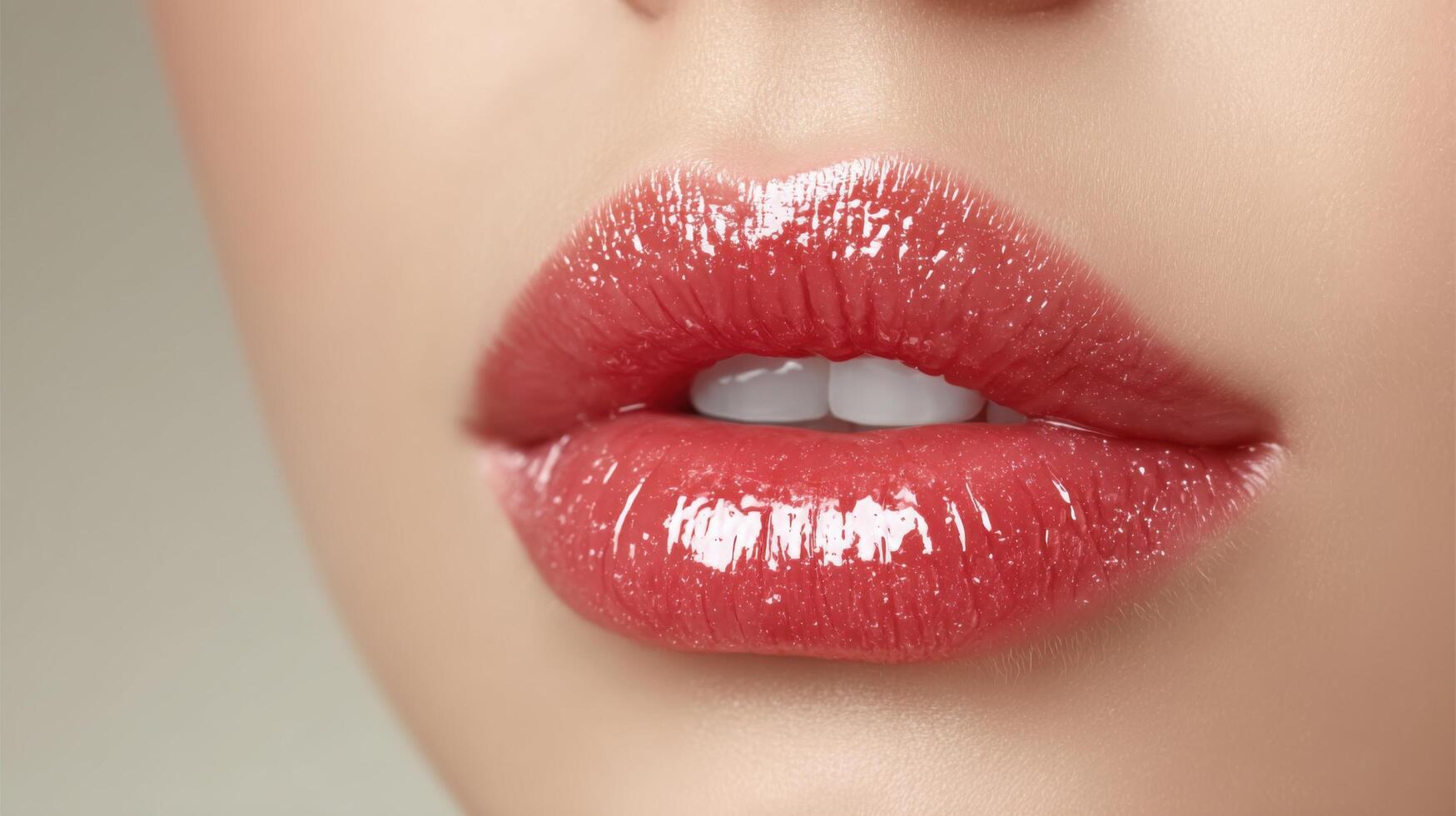 Glossy lips with a soft pink hue highlighting beauty in a close-up setting photo