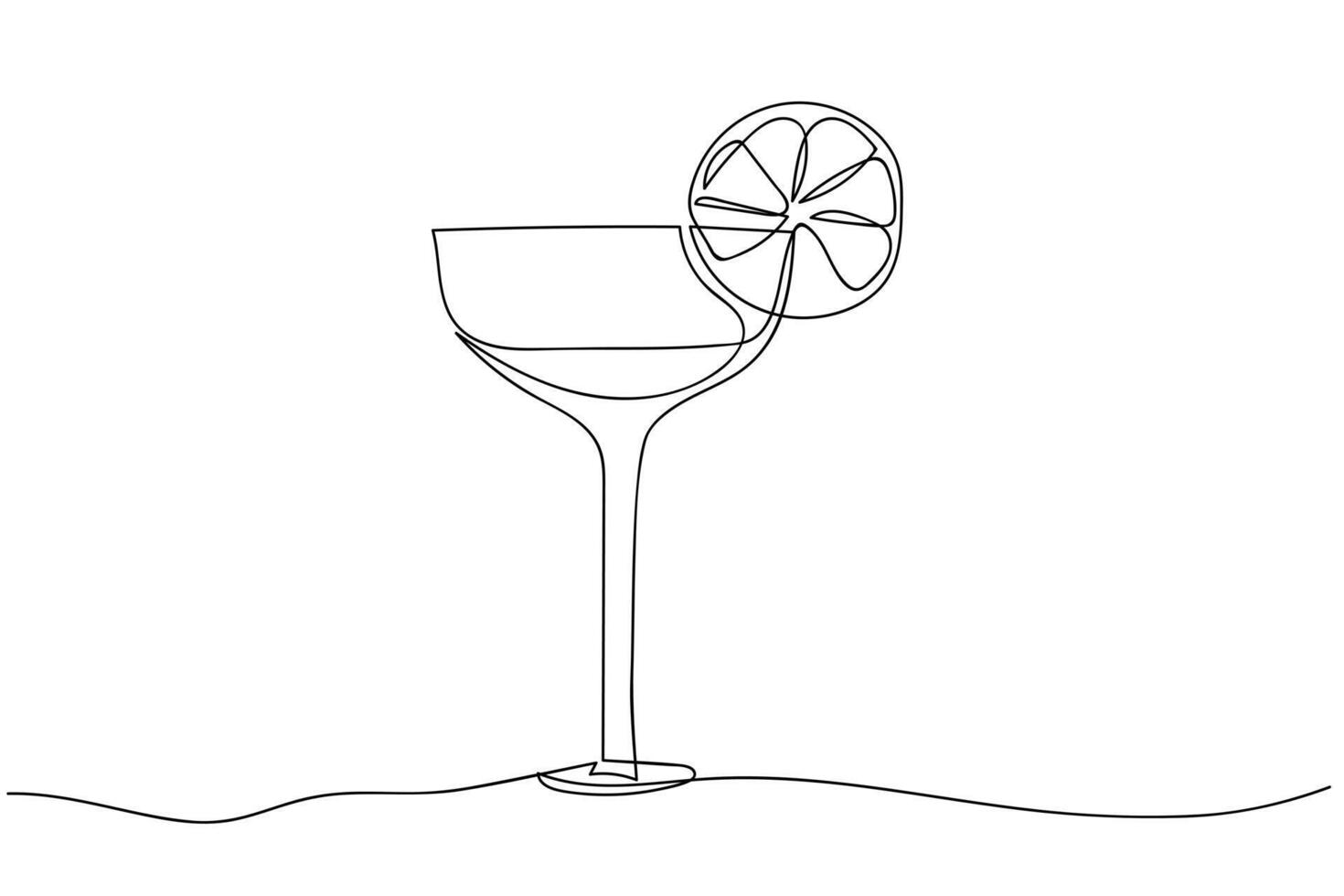 Minimalist line art depicting a cocktail glass with a lemon slice on the rim vector