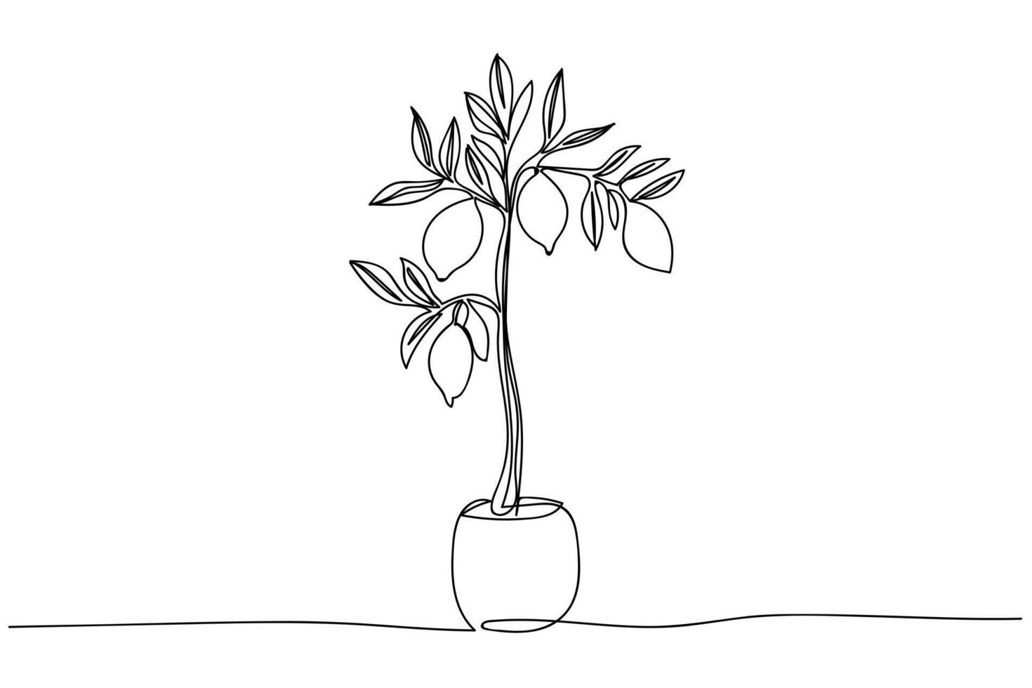 Stylish line drawing of a lemon tree in a decorative pot on a minimalist background vector