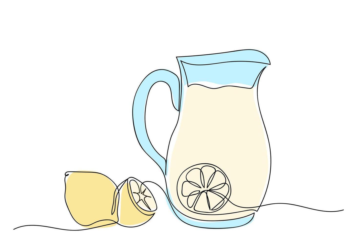 Refreshing lemonade pitcher with sliced lemons on a clean surface vector