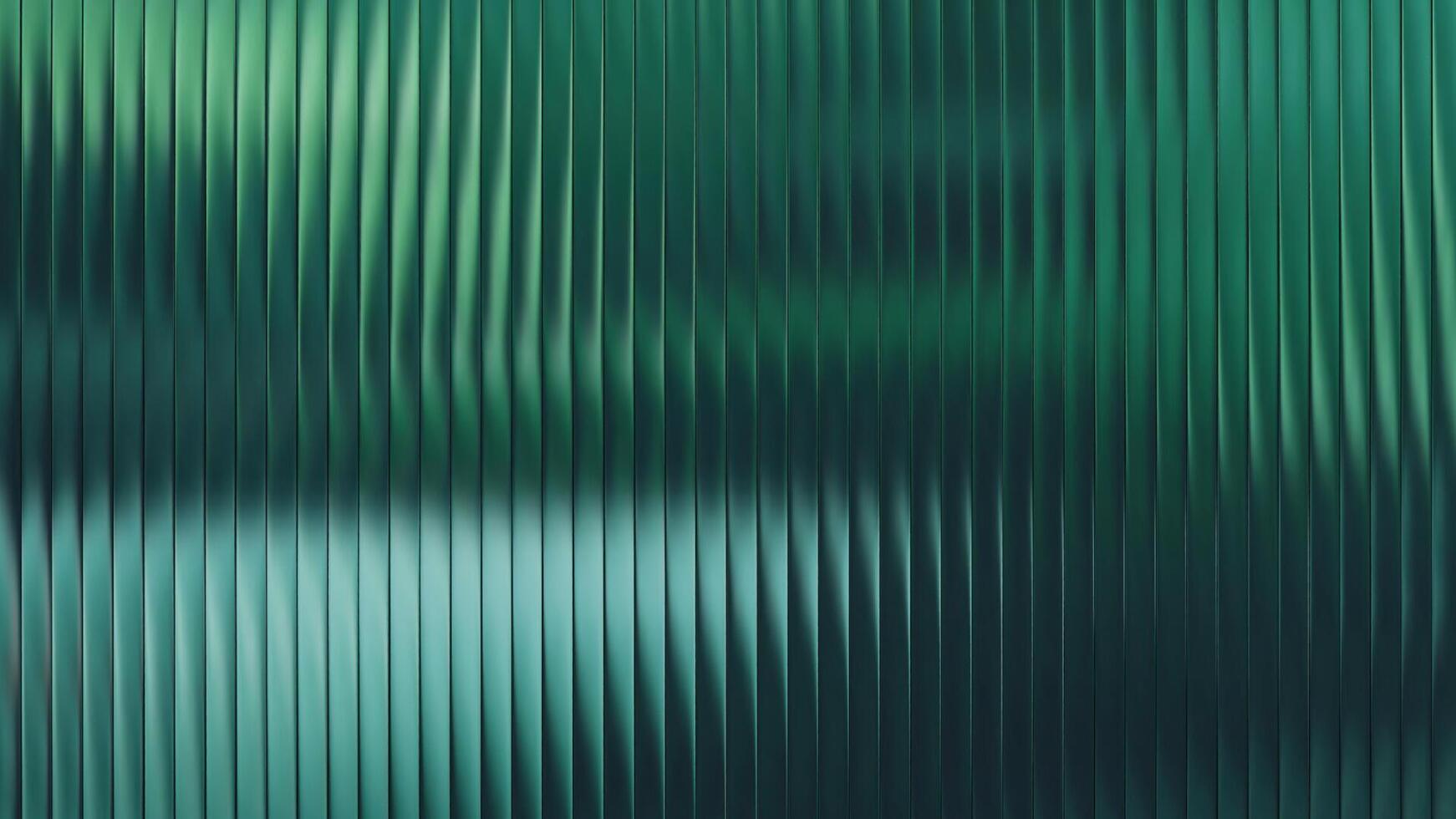 Dark green ribbed glass texture with glossy vertical waves. Frosted ribbed background with gradient effect. 3D lines and light create vertical premium corrugated reed metal and fluted waves. vector