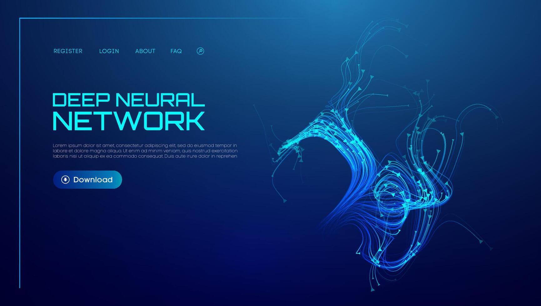 Neural network background with AI data in abstract blue lines. Wave tech science with artificial flow and digital light . Future graphic technology pattern in 3D big data concept. vector