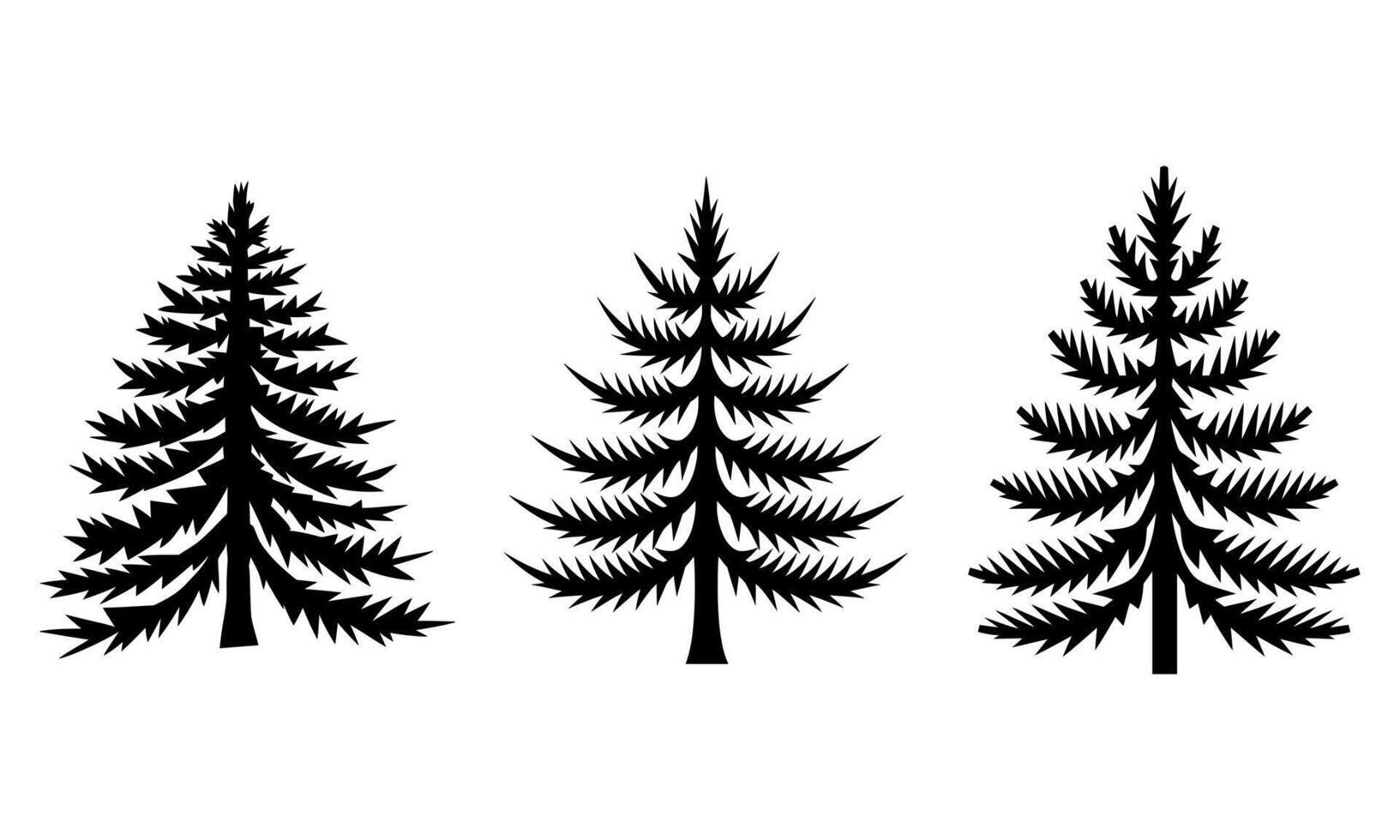 Silhouette Set of Three Different Pine Tree Icons Isolated on White Background vector