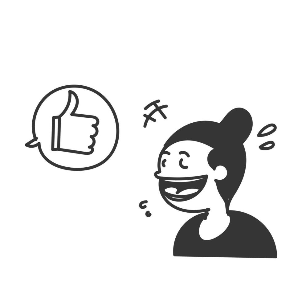 a woman is laughing and giving a thumbs up vector