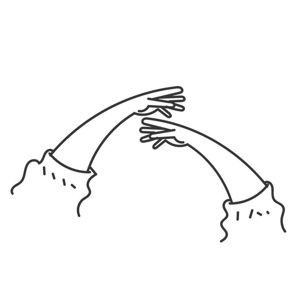 two hands reaching up to each other in a line vector