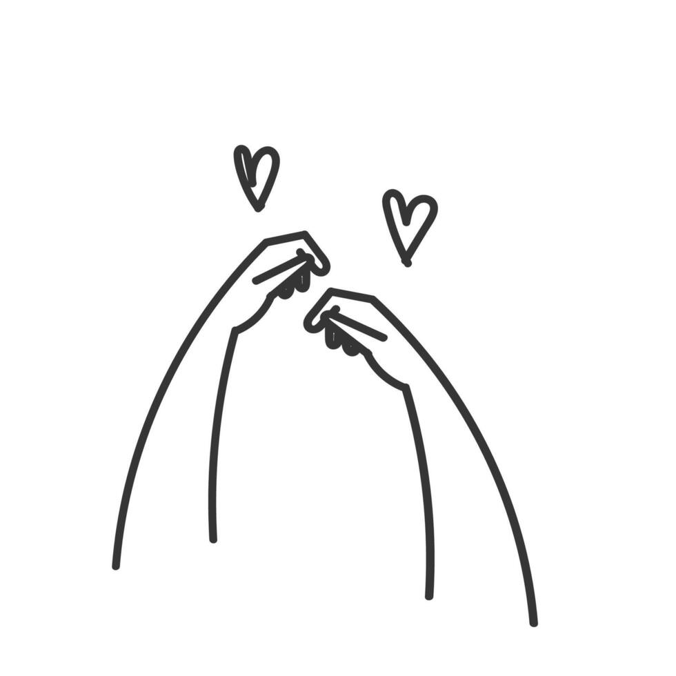 two hands reaching up to each other with hearts vector