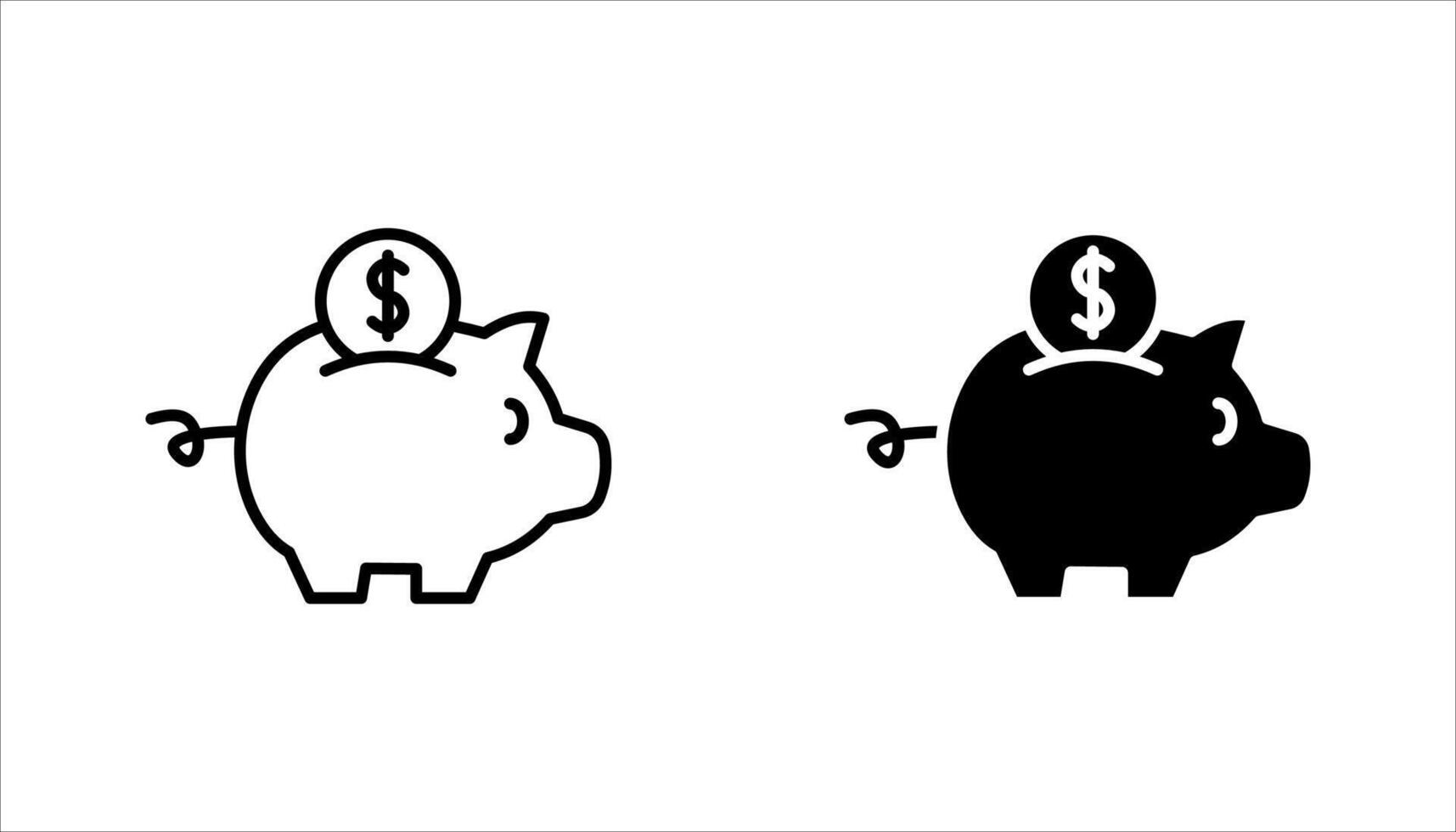 Piggy bank, linear style icon set, Piggy bank with a coin being inserted, Editable stroke width, on a white background.. vector