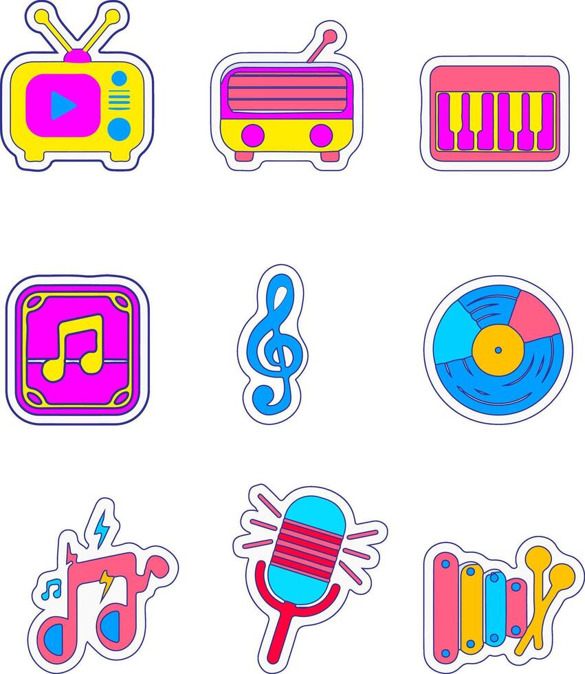 music icons set colorful vector
