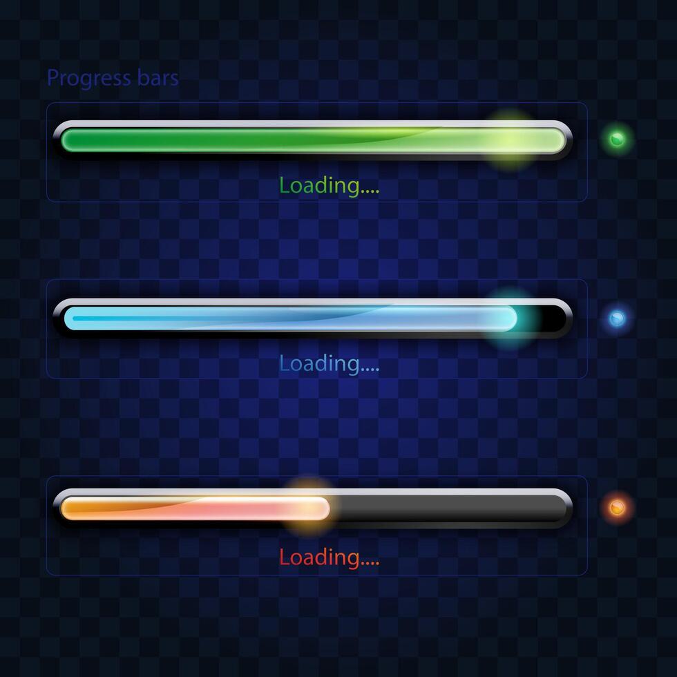Three horizontal progress bars against a dark checkered background vector