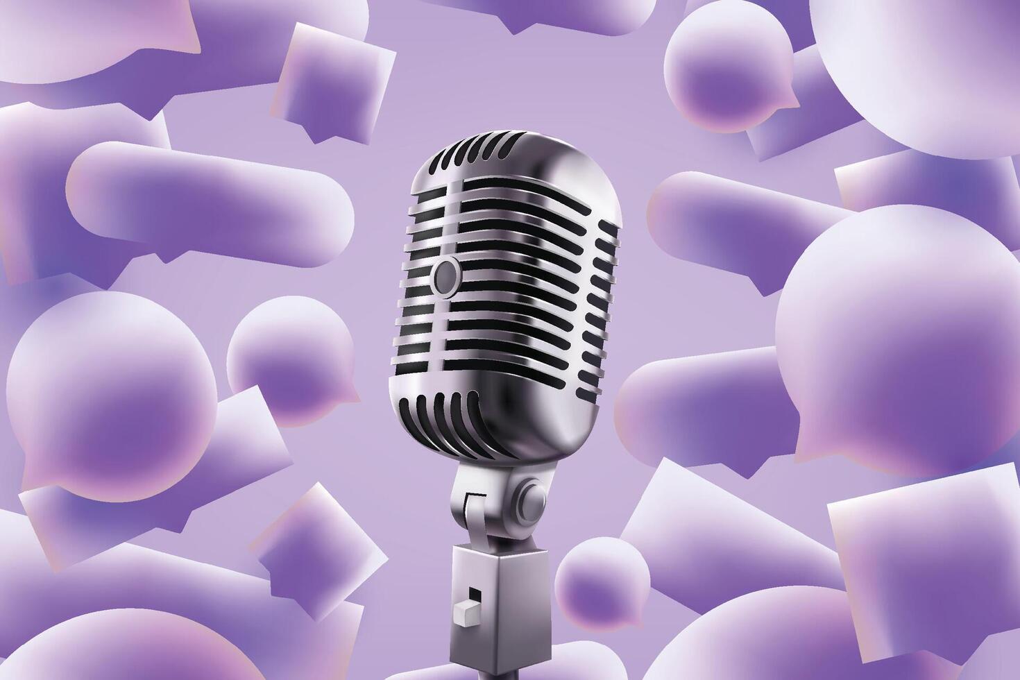 Realistic Podcast Composition with Vintage Microphone and Speech Bubbles vector