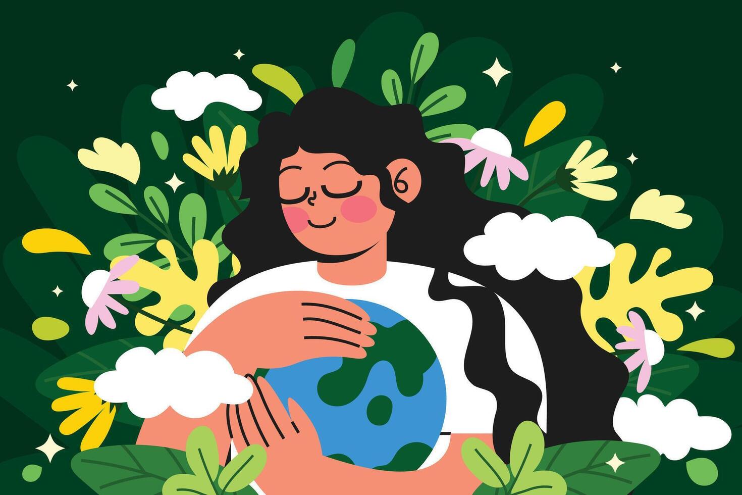 Woman Taking Care of the World Flat Composition vector