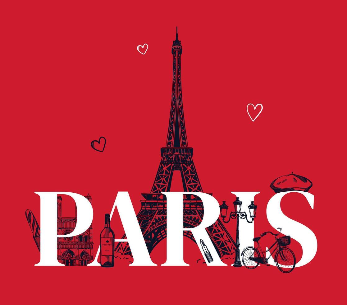 Hand drawn Paris Red Background vector
