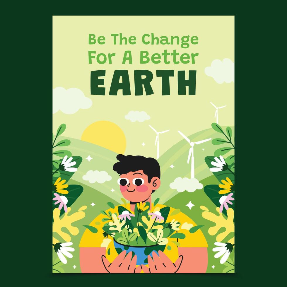 Green Eco Earth flat Poster vector