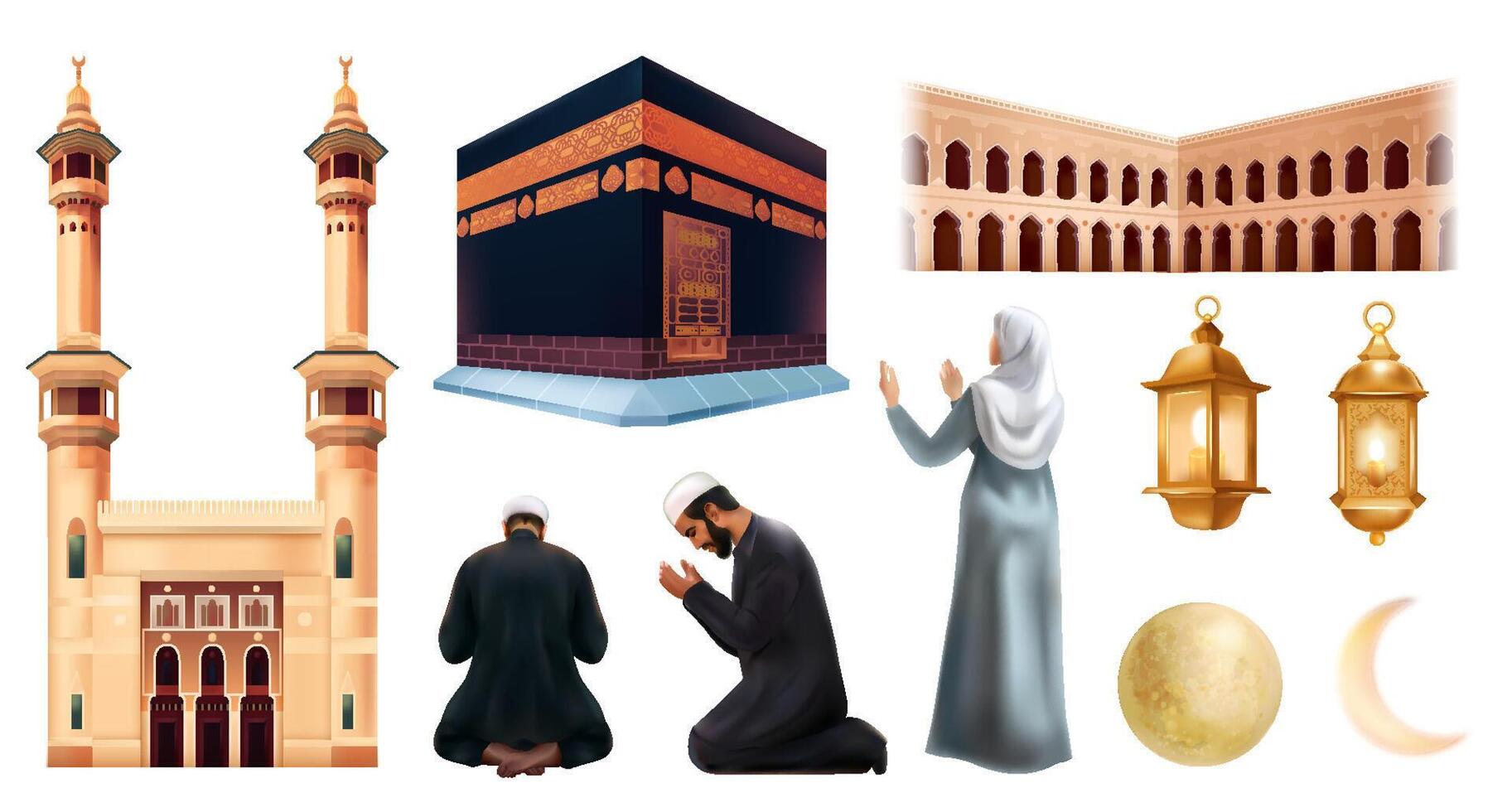 Realistic Hajj Islamic Element Collection vector