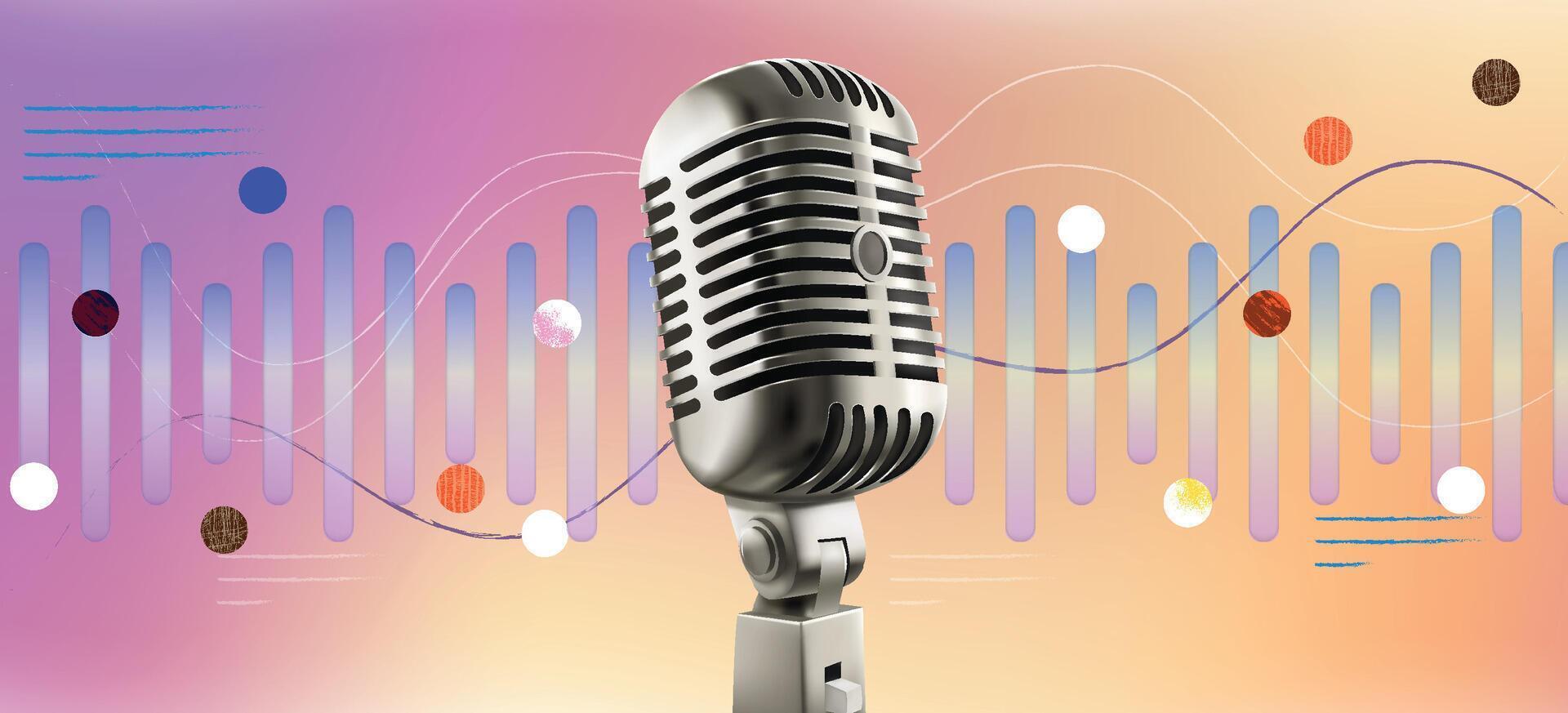 Realistic Podcast with Old Microphone vector