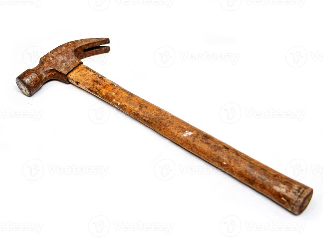 Rusty old shoe hammer. Hammer with wooden handle photo