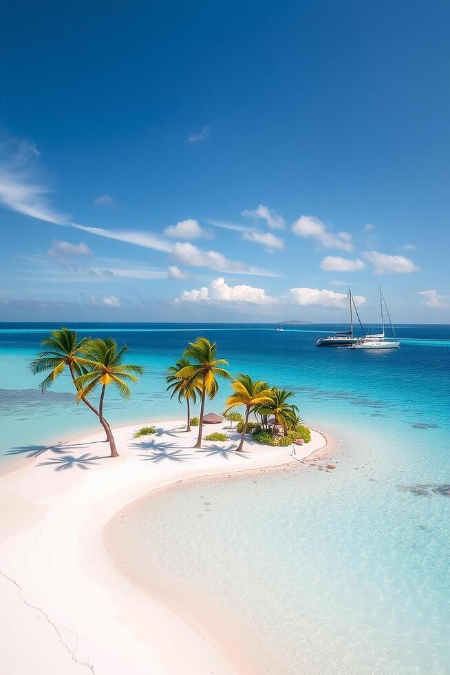 A tiny tropical island with crystal-clear water, white sand photo