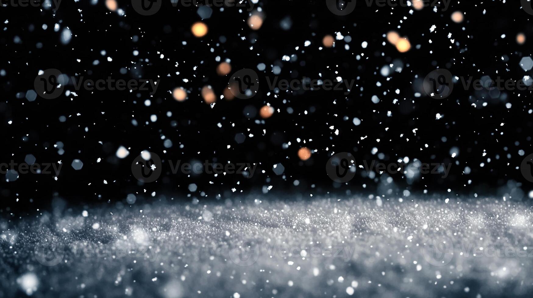 Snowfall with Bokeh Lights on Dark Background photo