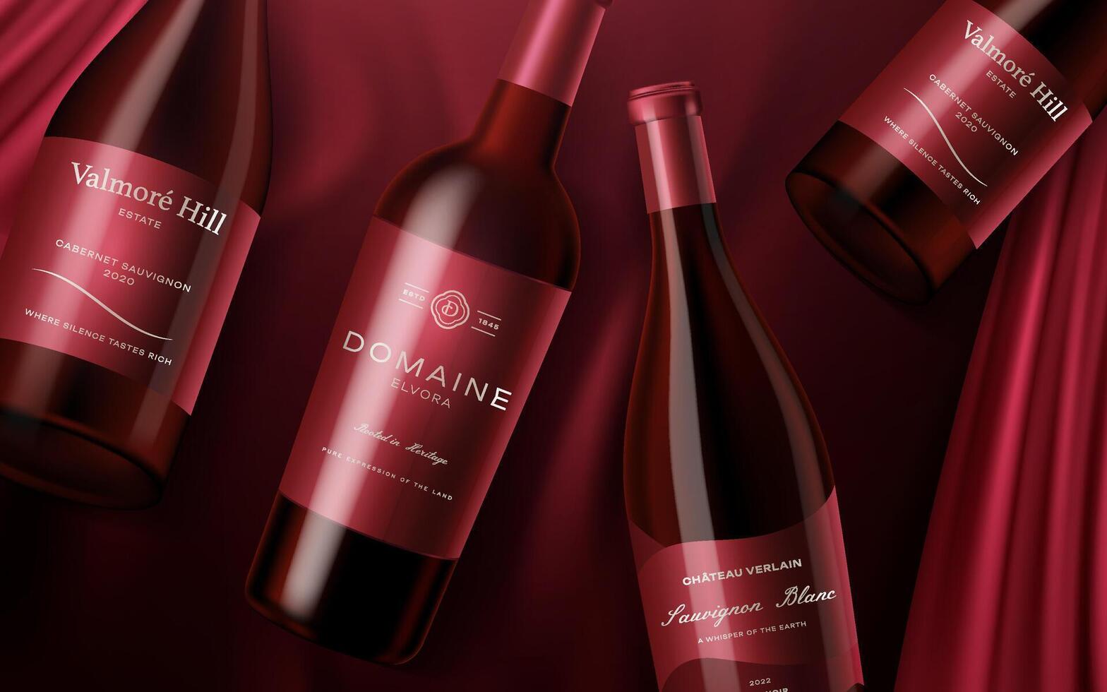 Realistic Luxury Red Wine Bottle Composition vector