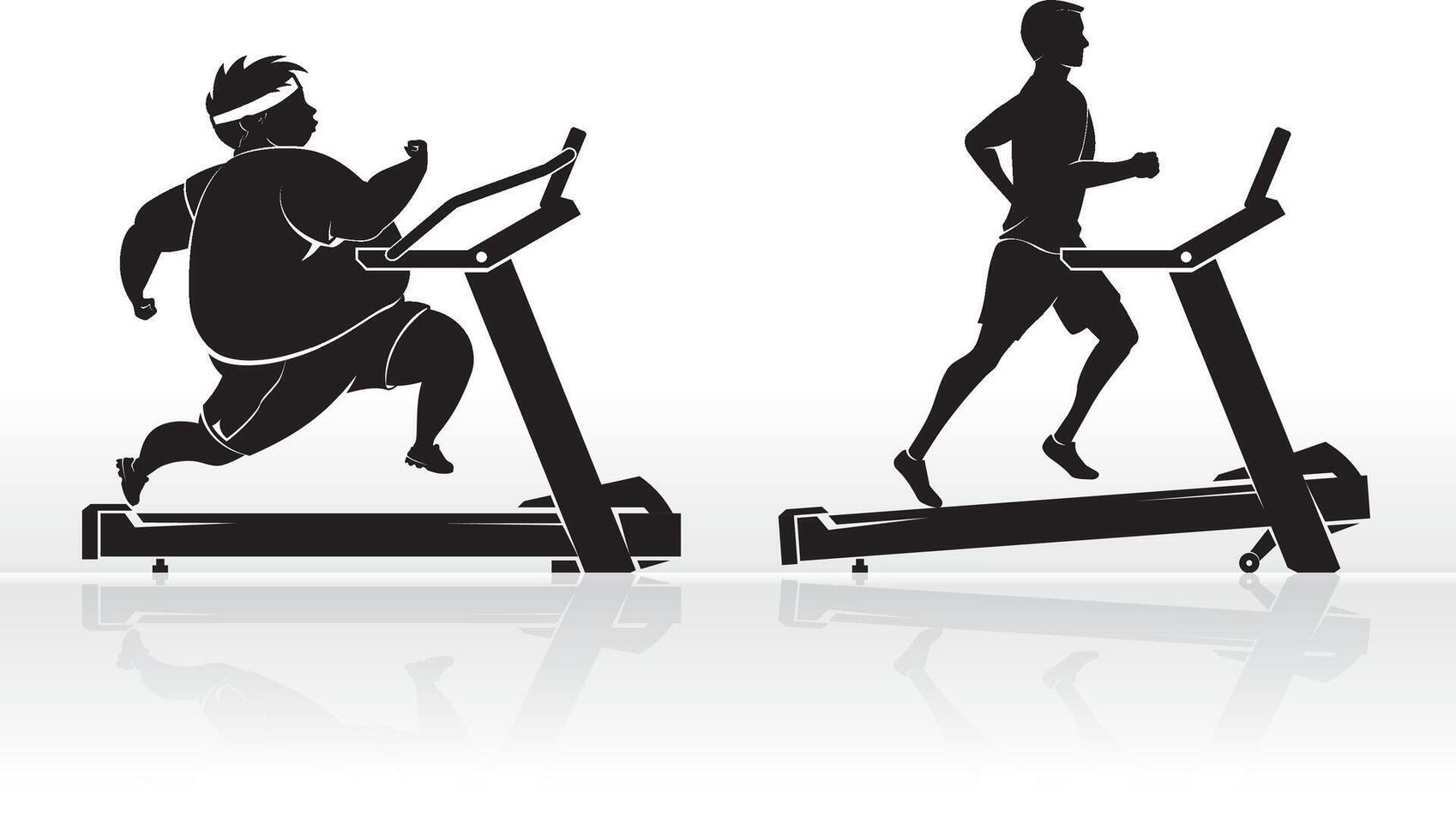 Lose Weight, Men Exercise on Treadmill vector