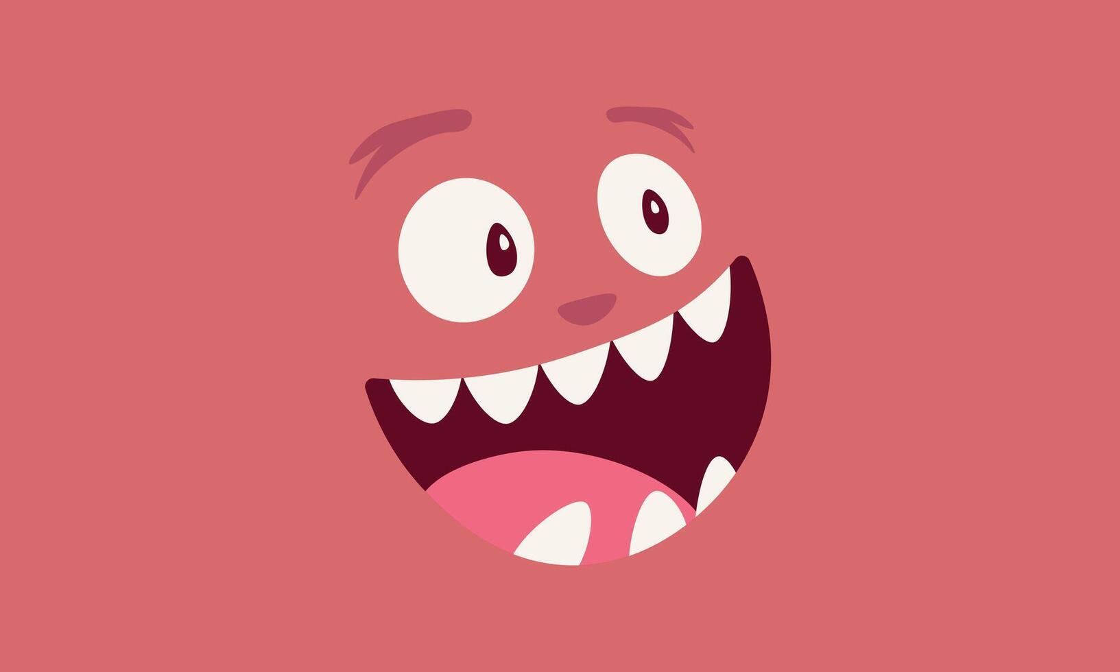 Funny cartoon monster face background. Happy pink creature with big eyes. Cute goofy expression. vector