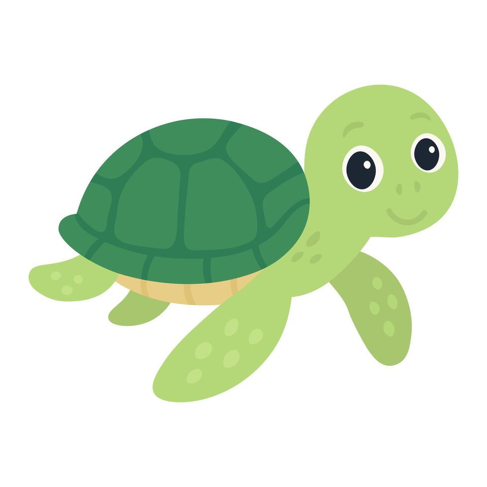 Cute green turtle cartoon. Smiling sea turtle character. Baby tortoise illustration. vector