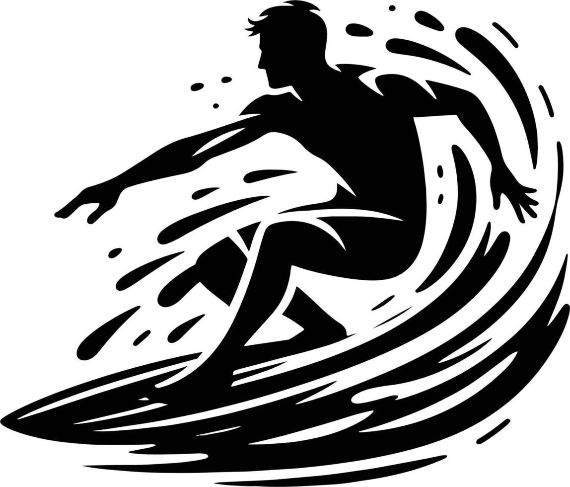 A Male Surfer On A Wave Silhouette, Black And White Surfer Silhouette vector