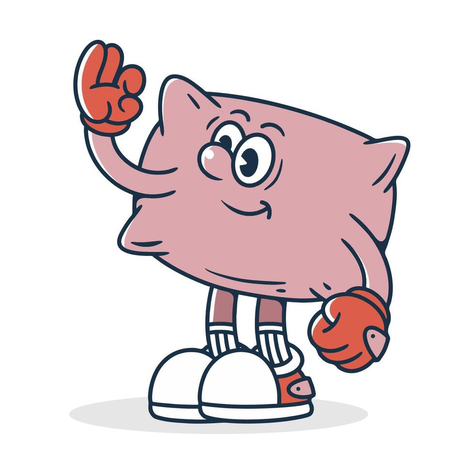 Cartoon pillow Character with Gloves and a Friendly Gesture in pink color vector
