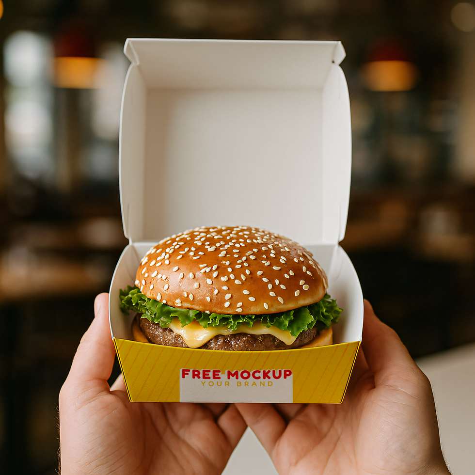 white hamburger box in person's hand psd