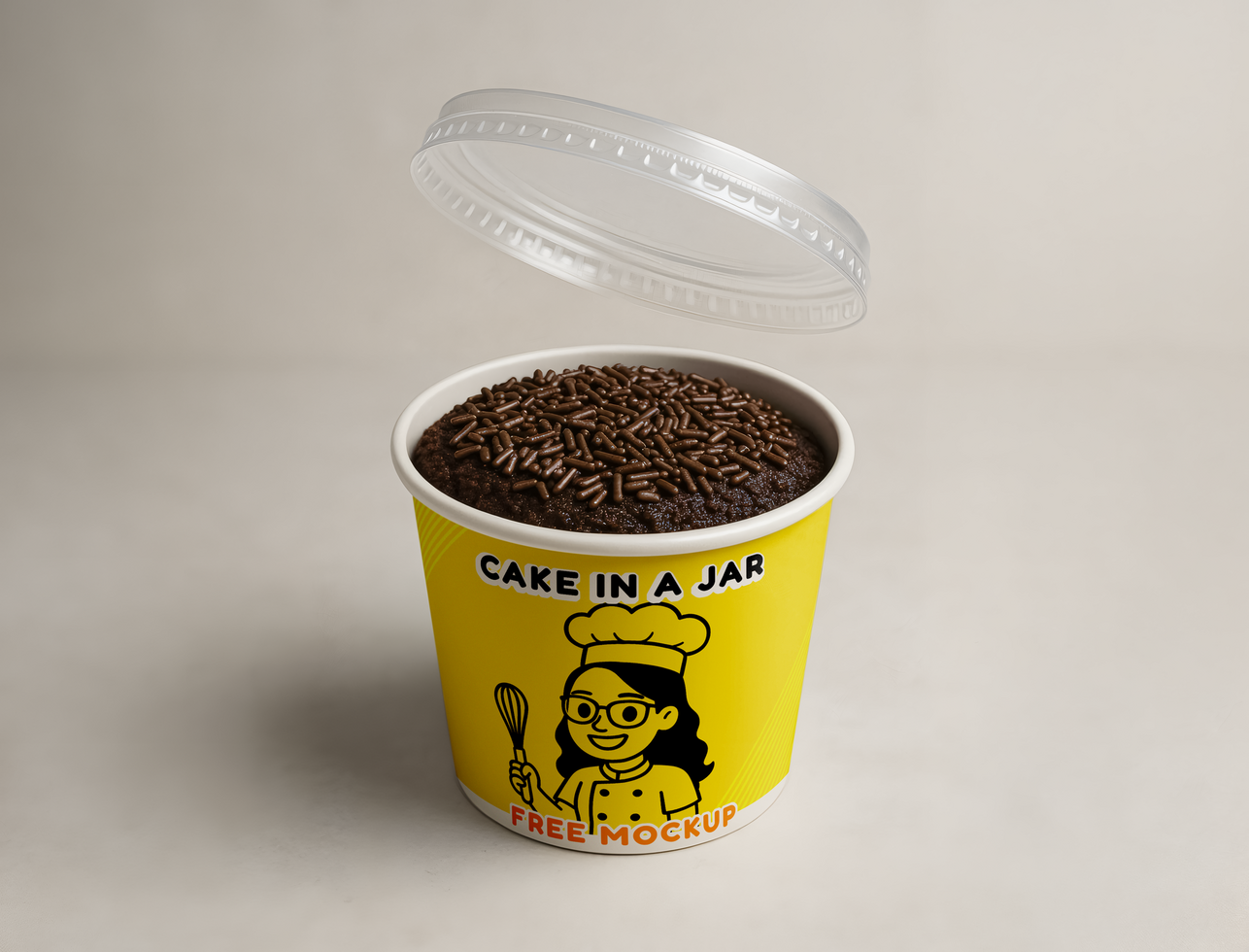 Chocolate pot cake packaging mockup with floating lid psd
