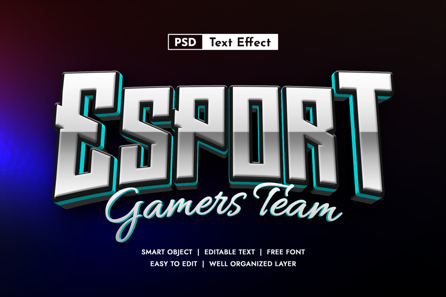Esport Gamers Team 3D Text Effect Futuristic Style psd