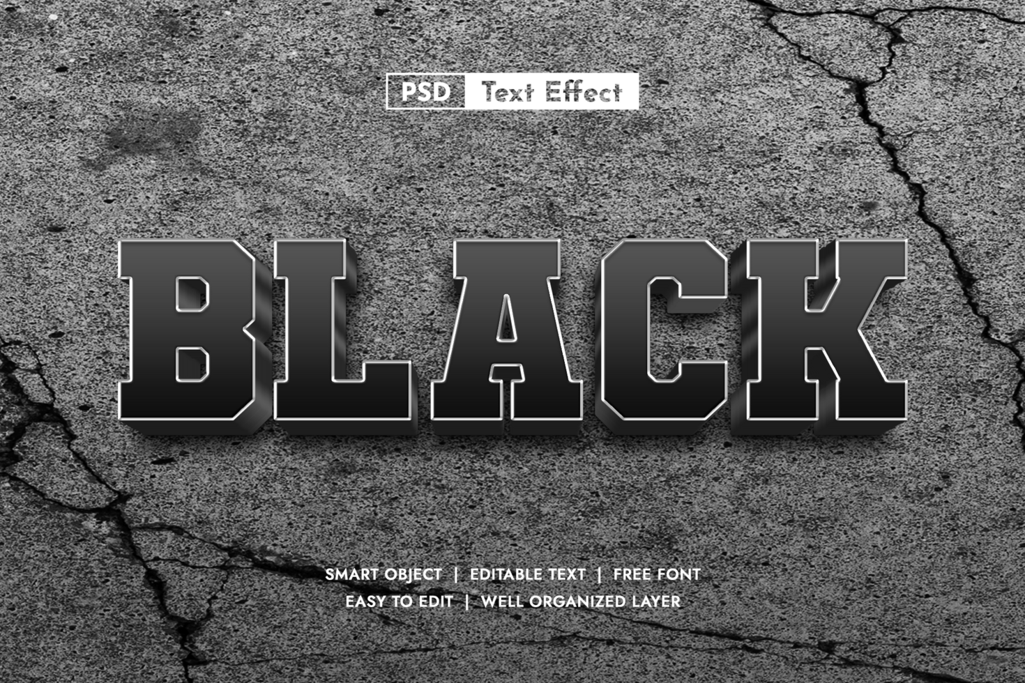 Black Bold Minimalist 3D Text Effect Dark Background psd