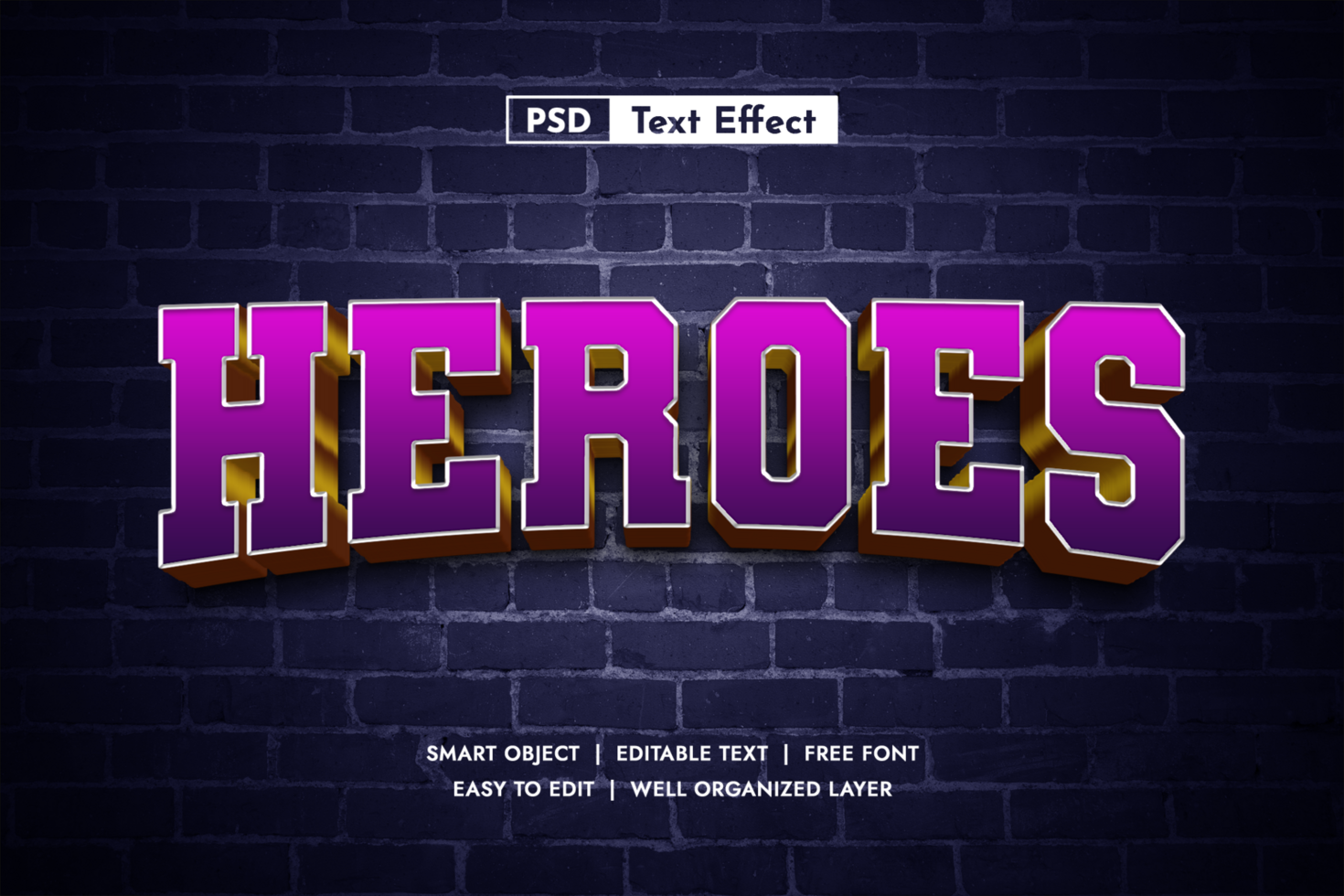 Heroes Bold 3D Text Effect for Game or Movie Title psd