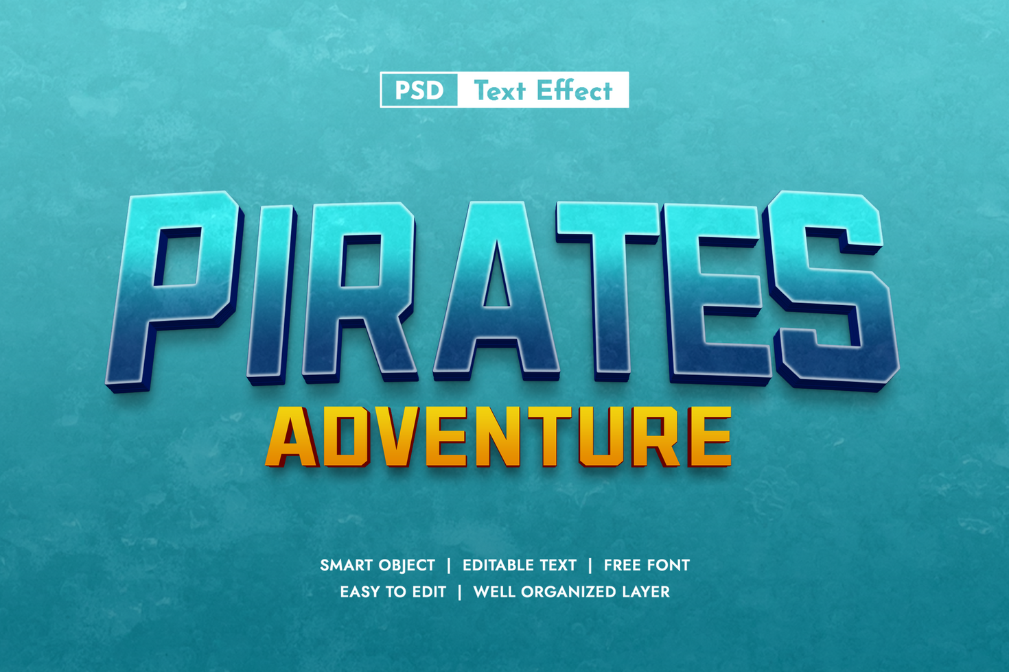 Pirates Adventure 3D Text Effect for Game or Movie Title psd