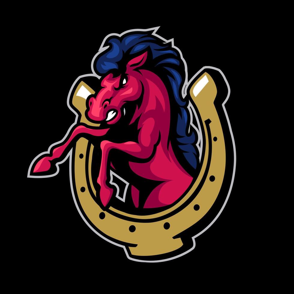 Aggressive Horse and Horseshoe Logo Design vector