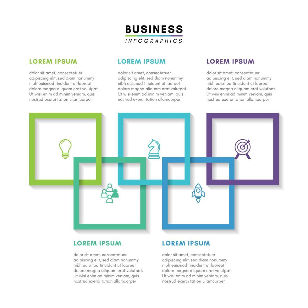 Link building square infographics with 5 options or steps, template for diagram, graph, presentation and chart vector