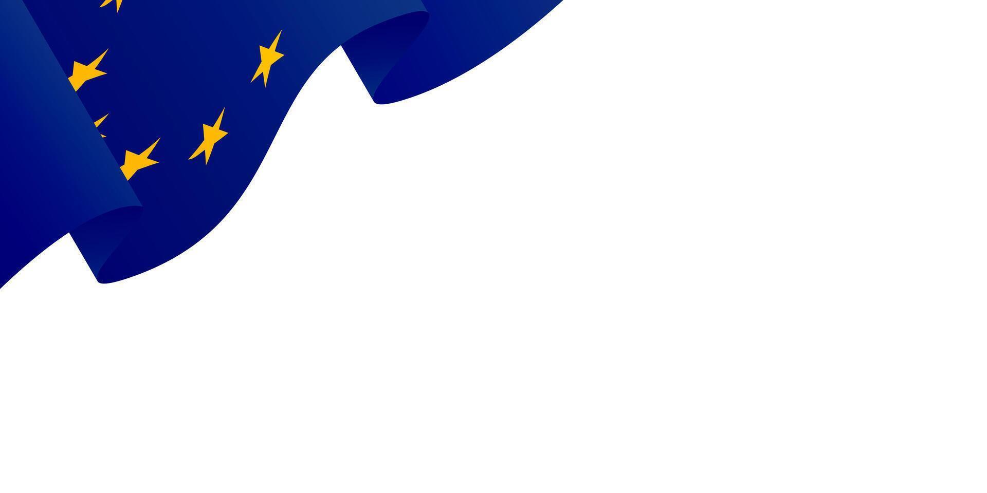 European Union flag. Curved blue background with yellow stars symbolizing the European Union. Abstract composition with copy space. Design for banner, header, poster, wallpaper. vector