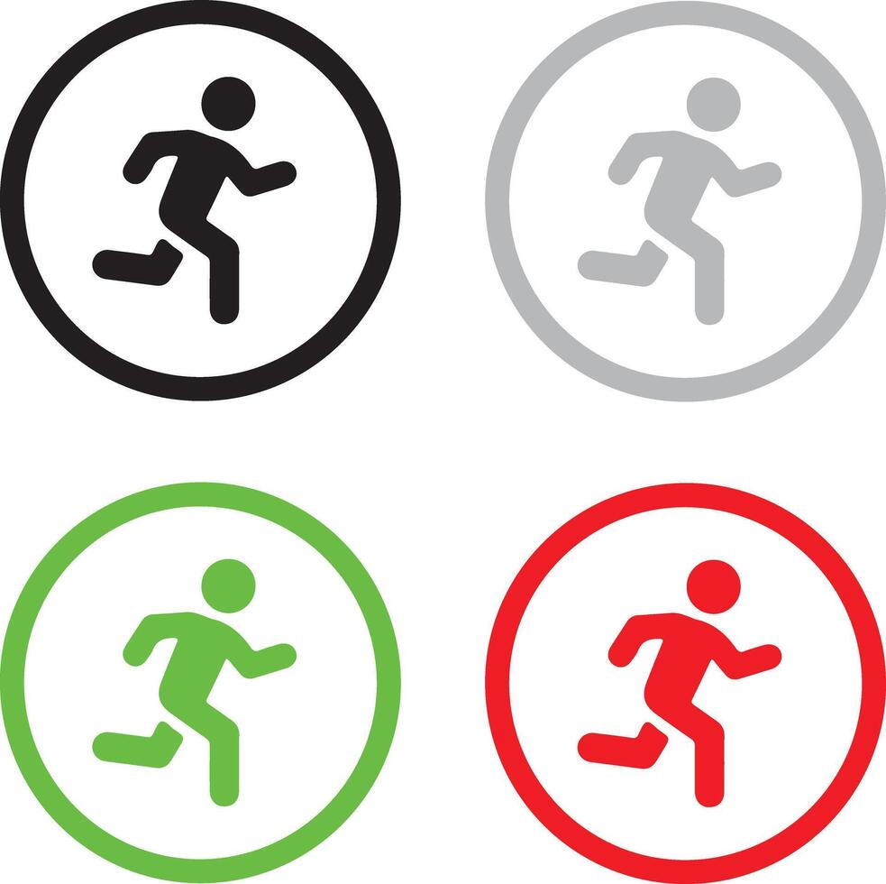 Icon set of exit run emergency sign. Sport, running man silhouette. Isolated on white or transparent background, flat illustrations, simple thin line icons vector