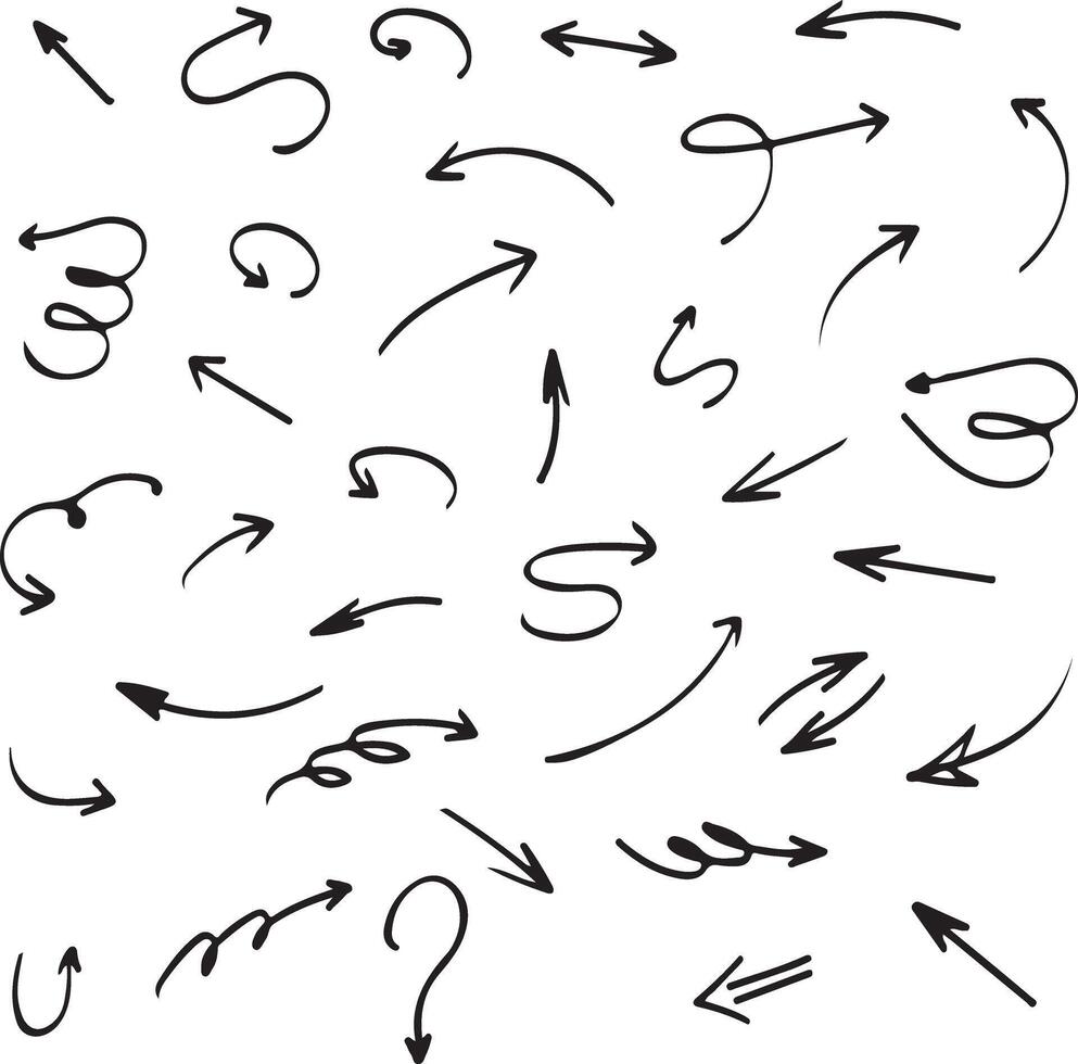 Pixel perfect icon set of hand drawn line arrows. Thin line icons flat illustrations vector