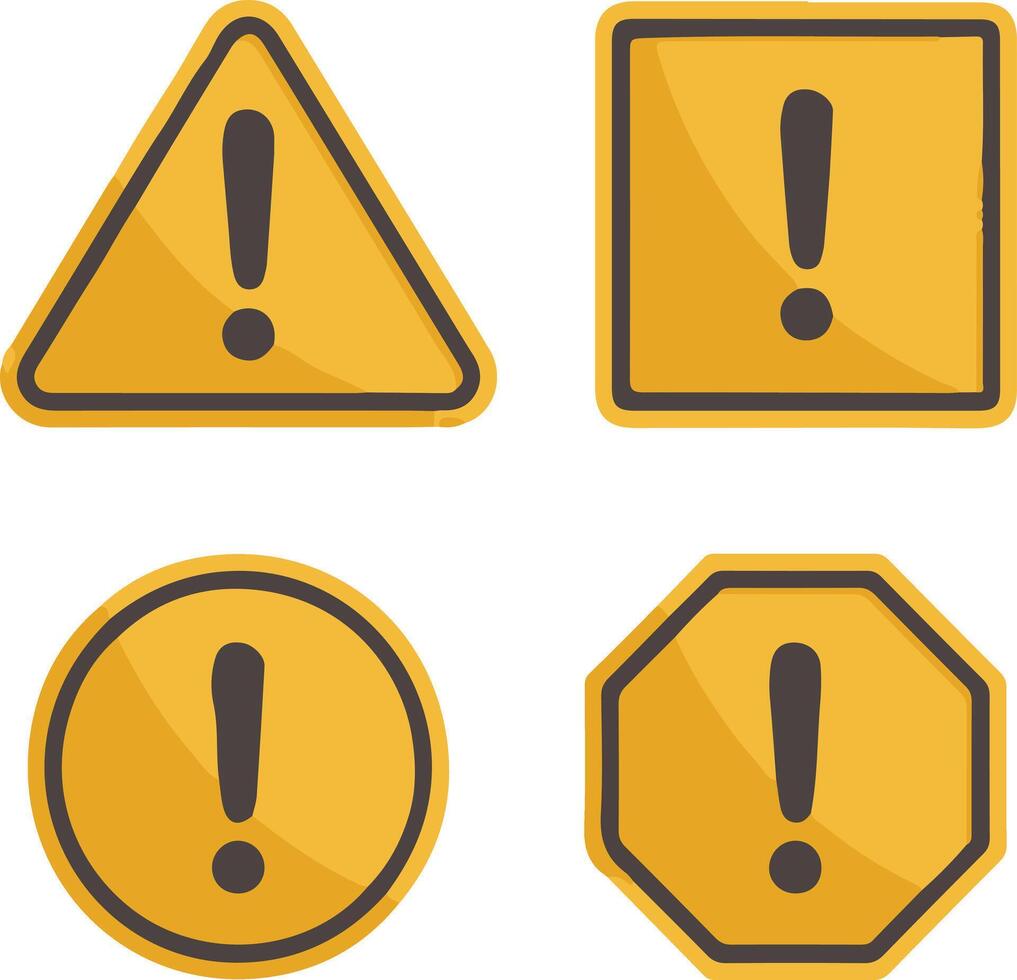 Exclamation danger warning mark sign icon set. Simple flat illustration. vector