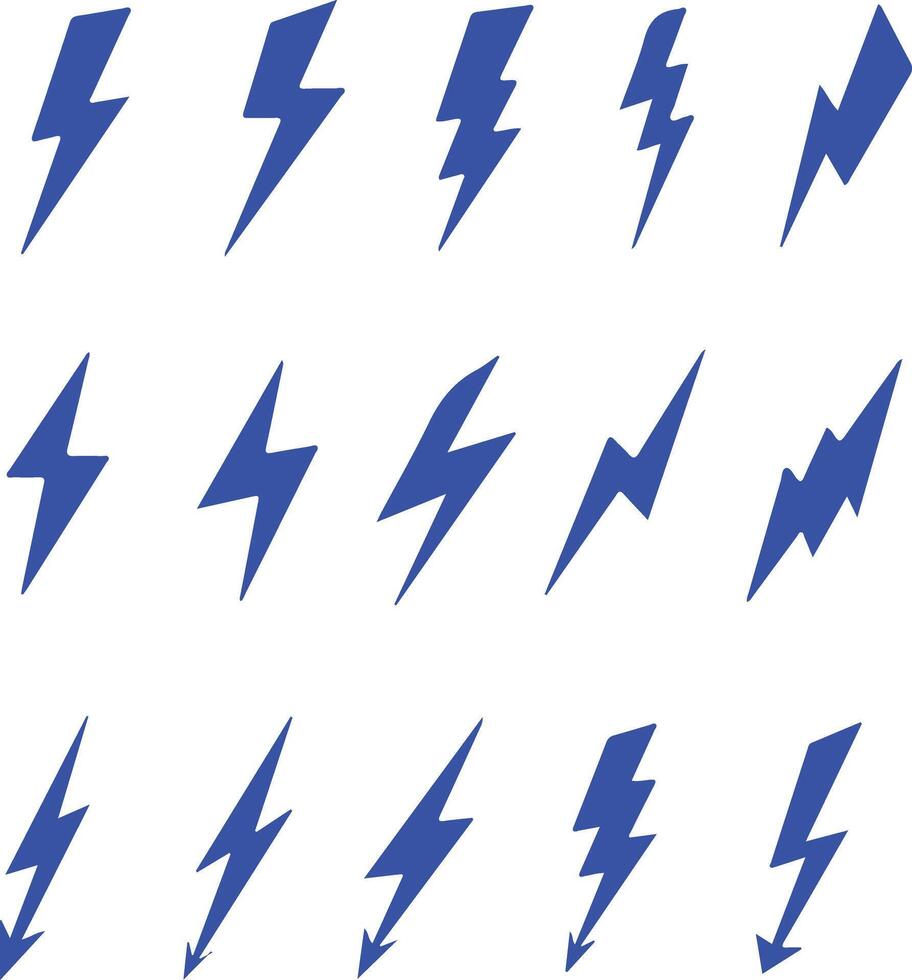 Pixel perfect icon set of blue thunder lighting electric flash. Icons flat illustrations vector