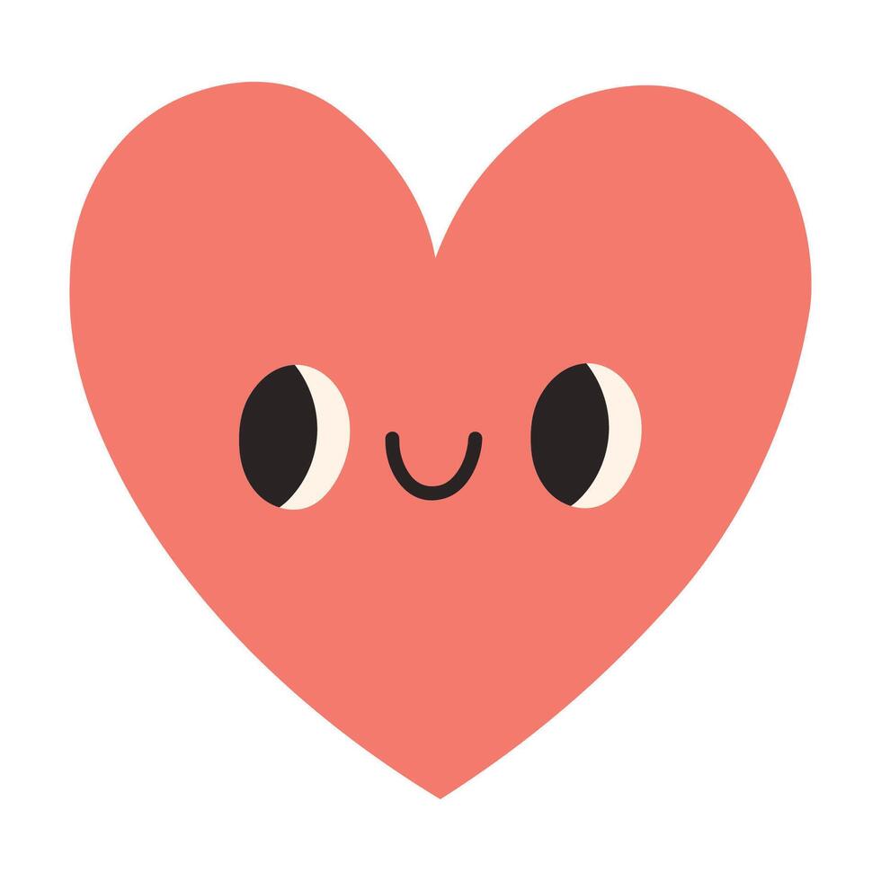 illustration of a red heart with a cute smiling face and big eyes. It has a playful and sweet look, great for Valentines Day or love themed graphics, sticker, card. vector
