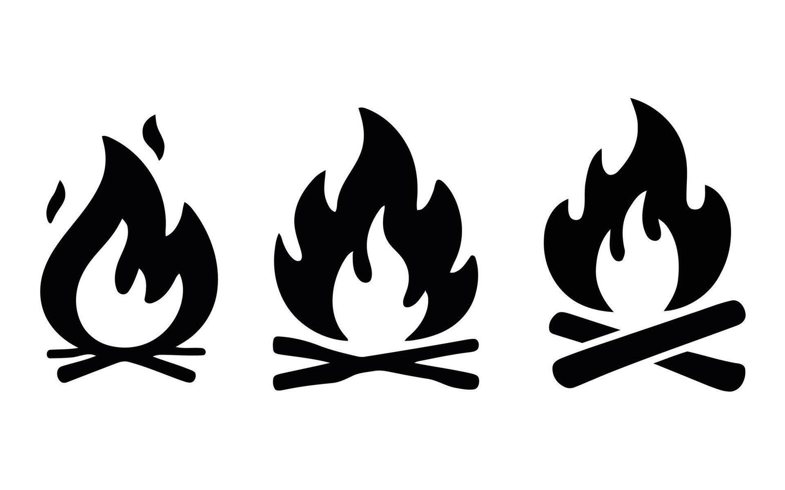 Three campfire flame icons set isolated on white background vector