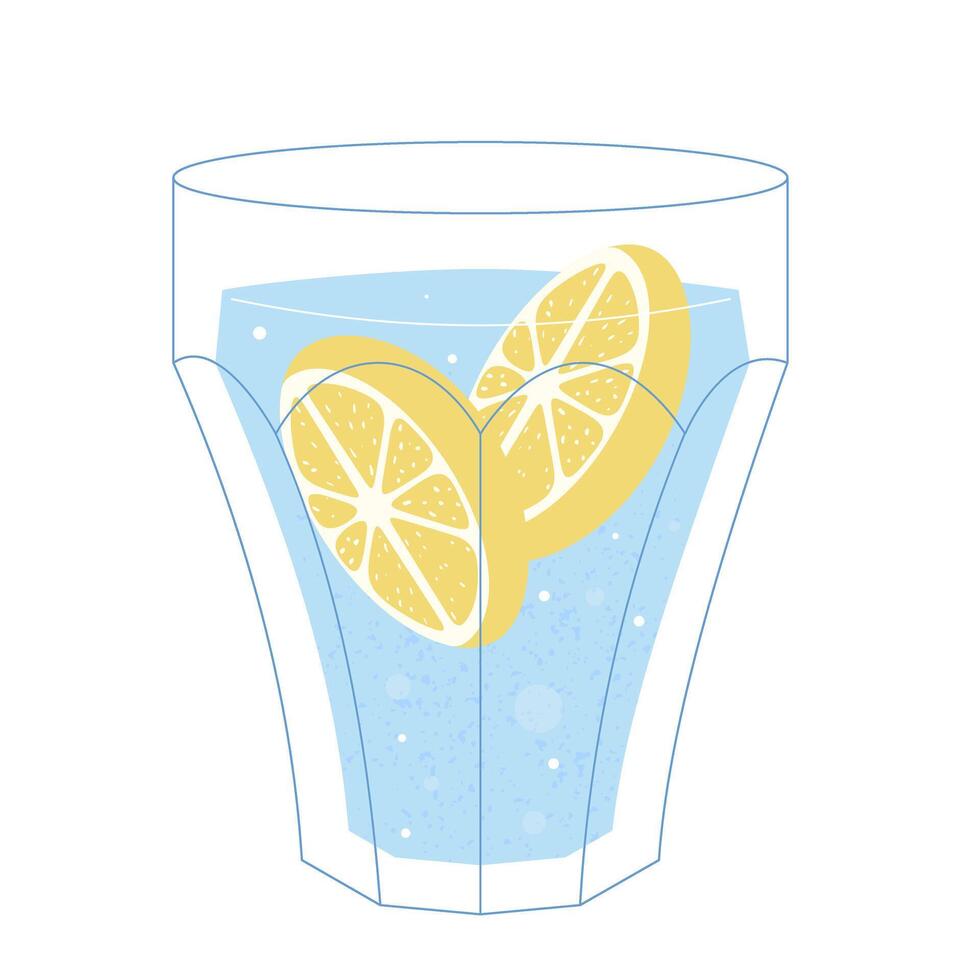 Glass clear water glass with lemon flat outline style vector
