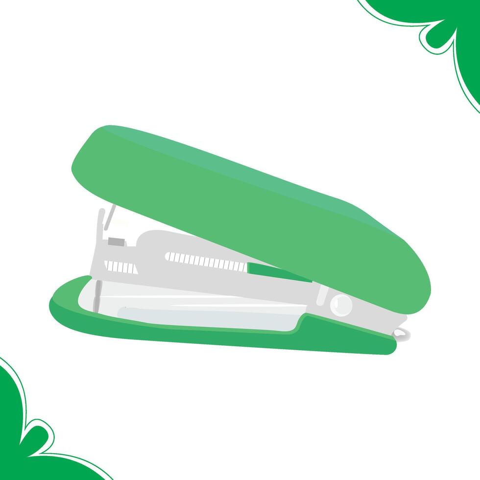 A sleek green stapler designed for modern office or school use. Compact, durable, and portable ideal for organizing paper with style and efficiency. vector