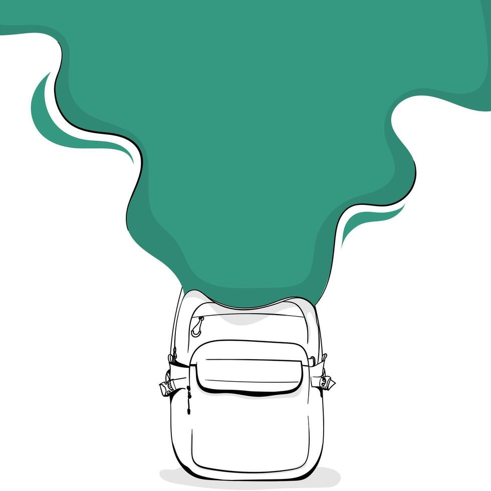 Back to school. line art design of a backpack emitting green smoke for back to school campaign. backpack in line art design vector